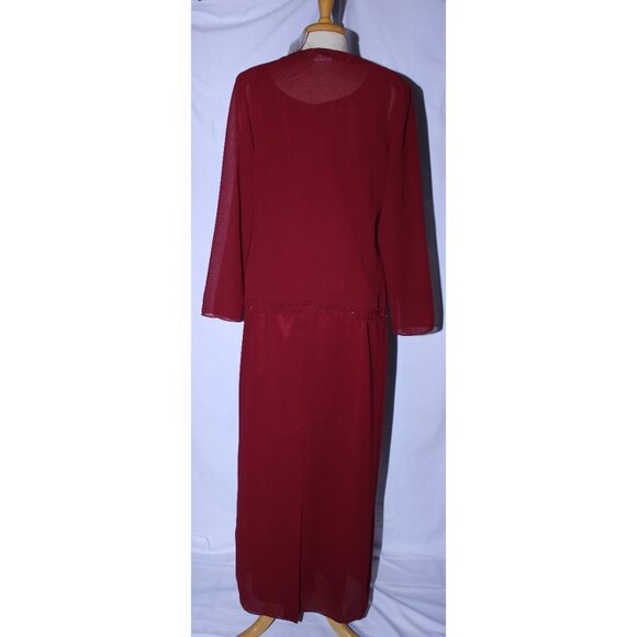 Poly USA #5120 Beaded Chiffon Mother's Gown With Jacket-Size L-BURGUNDY-NWT - Picture 2 of 11